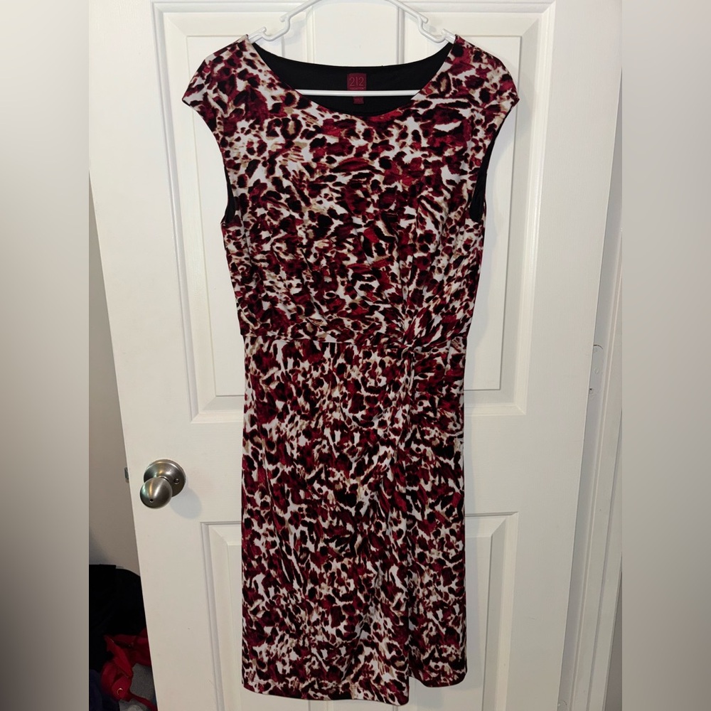 212 Collection Red and Black Animal Print Midi Dress